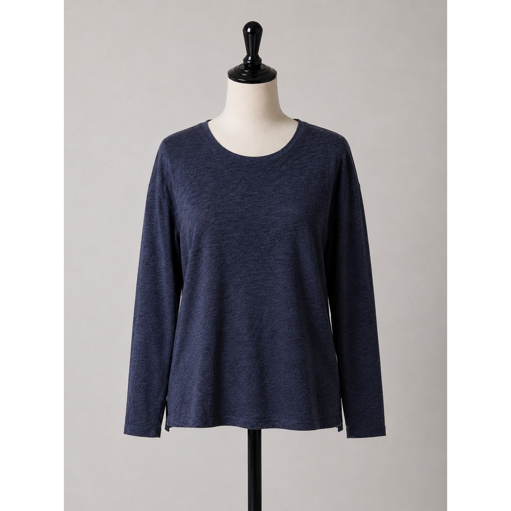 Athleta Womens Long Sleeve Crew Neck Slub Knit Top Navy Blue Heather Size M
